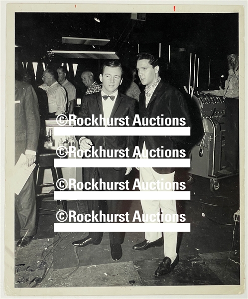 1961 Elvis Presley and Bobby Darin Original News Service Photo in Las Vegas on the Set of Darins Film <em>Too Late Blues</em>