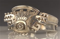 Elvis Presley Owned Stunning Ornate Aztec Sterling Silver Bracelet by Noted Jewelry Designer Alfredo Villasana Given to His Cousin Patsy Presley