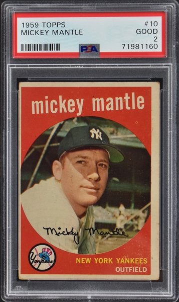 1959 Topps #10 Mickey Mantle – PSA GD 2
