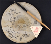 Cracker Complete Band-Signed Drumhead and Stage-Used Drumstick Plus “Working Crew” Backstage Pass
