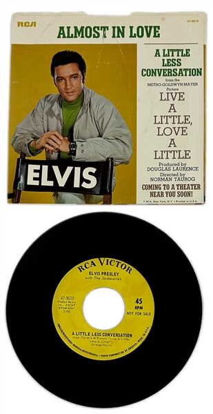 1968 Elvis Presley RCA Victor Yellow Label  “Not For Sale” 45 RPM Single “A Little Less Conversation" / "Almost In Love” with Picture Sleeve (47-9610) - <em>LIve a Little, Love a Little</em>