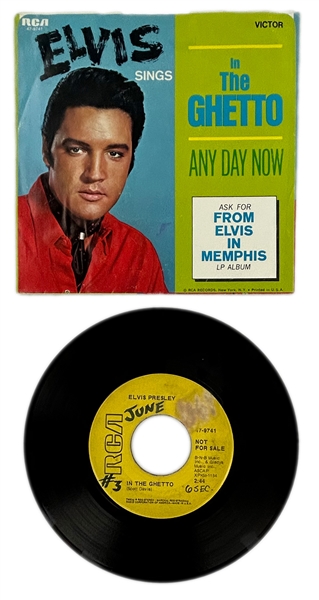 1969 Elvis Presley RCA Victor Yellow Label  “Not For Sale” 45 RPM Single “In the Ghetto" / "Any Day Now” with Picture Sleeve (47-9741) - <em>From Elvis in Memphis</em>