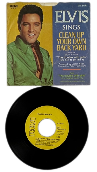 1969 Elvis Presley RCA Victor Yellow Label  “Not For Sale” 45 RPM Single “Clean Up Your Own Back Yard" / "The Fair Is Moving On” with Picture Sleeve (47-9747)- <em>The trouble with girls</em>