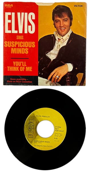 1969 Elvis Presley RCA Victor Yellow Label  “Not For Sale” 45 RPM Single “Suspicious Minds" / "Youll Think Of Me” with Picture Sleeve (47-9764)