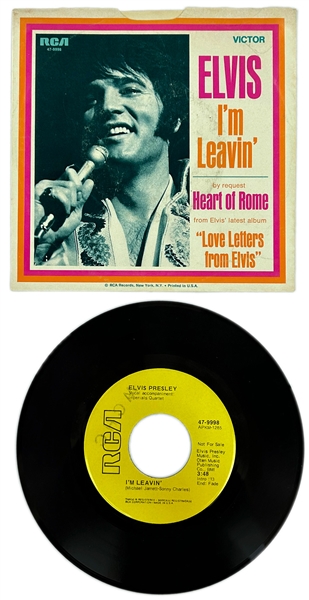 1971 Elvis Presley RCA Victor Yellow Label  “Not For Sale” 45 RPM Single “Heart of Rome" / "Im Leavin ” with Picture Sleeve (47-9998) - <em>Love Letters</em>