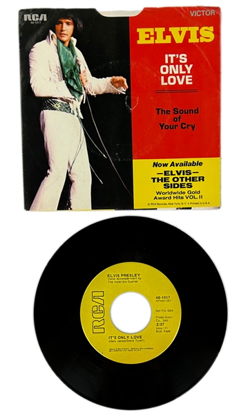 1971 Elvis Presley RCA Victor Yellow Label  “Not For Sale” 45 RPM Single “Its Only Love" / "The Sound of your Cry” with Picture Sleeve (48-1017)