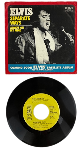 1972 Elvis Presley RCA Victor Yellow Label  “Not For Sale” 45 RPM Single “Separate Ways" / "Always on My Mind” with Picture Sleeve (74-0815) - <em>Separate Ways</em>