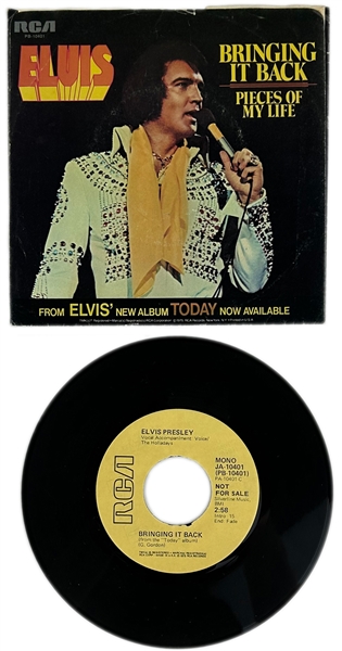 1975 Elvis Presley RCA Victor Tan Label  “Not For Sale” 45 RPM Single "Bringing It Back" / "Pieces Of My Life" with Picture Sleeve (PB-10401) - <em>Today</em>