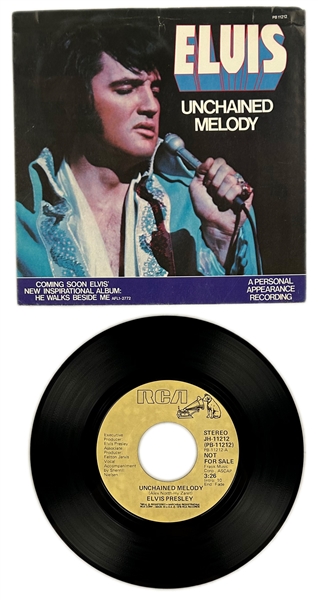1978 Elvis Presley RCA Victor Tan Label  “Not For Sale” 45 RPM Single "Unchained Melody" / "Softly, As I Leave You" with Picture Sleeve (PB-11212)