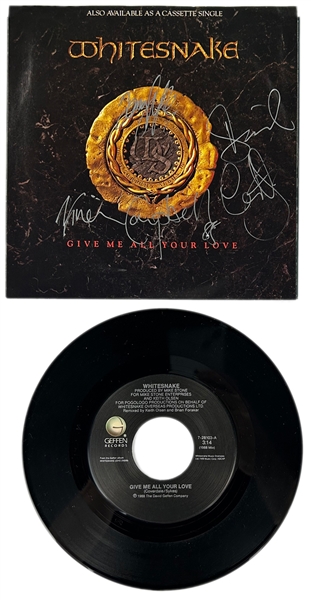 1988 Whitesnake Band-Signed 45 RPM Single "Give Me All Your Love" Incl. David Coverdale, Vivian Campbell and Tommy Aldridge (BAS)