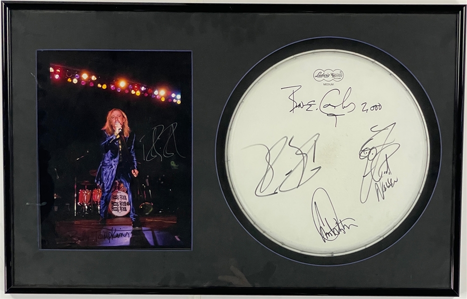 Cheap Trick Band-Signed Stage-Used Drum Head and Robin Zander Signed 11x14 Photo Display (BAS)