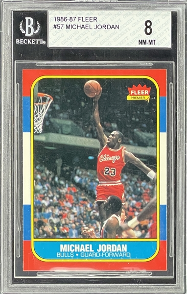 1986 Fleer Basketball Complete Set (132) and Complete Sticker Set (11) with #57 Michael Jordan BGS NM 8