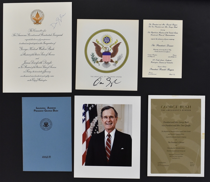 Vice President Dan Quayle Signed Presidential Inaugural Invitation and U.S. Seal Plus Other Presidential Invitations (6 Items) (BAS)