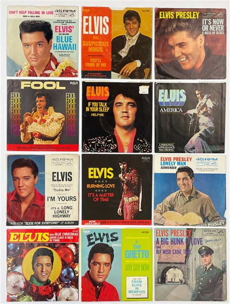 1950s - 1970s Elvis Presley 45 RPM Singles Collection of 30 with Picture Sleeves