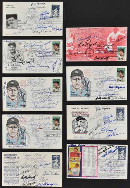 Babe Ruth and Lou Gehrig First Day Covers Signed by Fellow New York Yankee Alumni (9) More than 100 Signatures (BAS)
