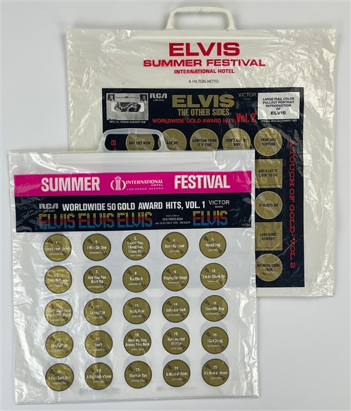 1970 and 1971 Elvis Presley Las Vegas Summer Festival Concert Souvenir Plastic Bags (2) Featuring <em>Elvis Worldwide Gold Award Hits Volumes 1 and 2</em>