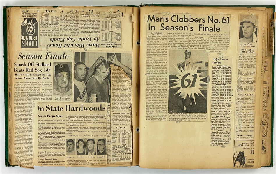 1961 New York Yankees Newspaper Scrap Chronicalling Roger Maris 61 Home Runs Plus 1961 World Series Game 5 Ticket Stub