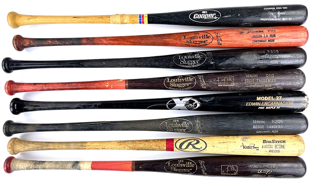 Cincinnati Reds Game Used Bat Collection of 8 Incl. Edwin Encarnacion, Aaron Boone and Others with Several Signed (BAS)