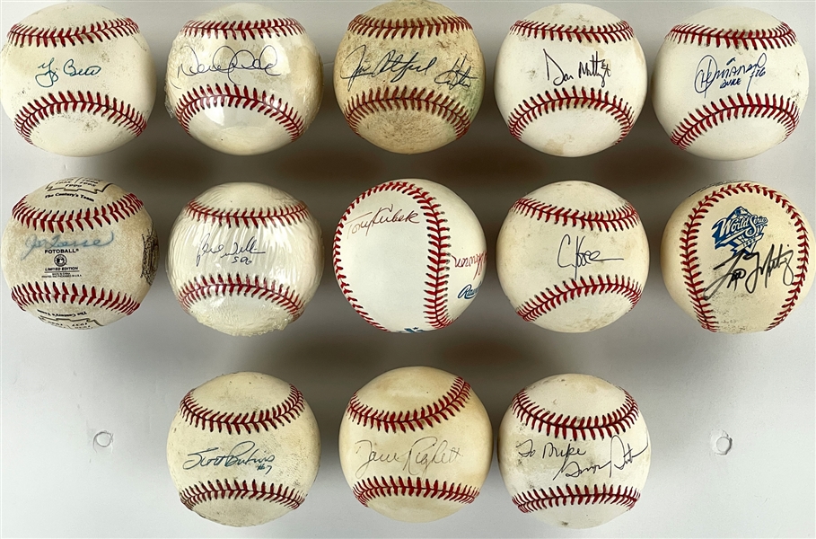 New York Yankees Hall of Famers and Legends Single Signed Baseball Collection of 14 Incl. Derek Jeter, Catfish Hunter and Others (BAS)