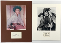 Hollywood Signed Index Card Collection of 6 Matted w/Photos (BAS) Incl. Robert Mitchum, Chuck Conners, Sophia Loren and Others