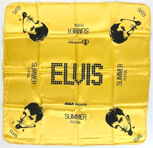 1970 Elvis Summer Festival International Hotel Gold Souvenir Scarf - HIGH GRADE EXAMPLE
