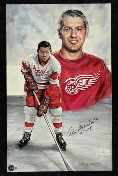 Doug West Original Painting of NHL Hall of Famer Alex Delvecchio - Signed by Delvecchio (BAS) 