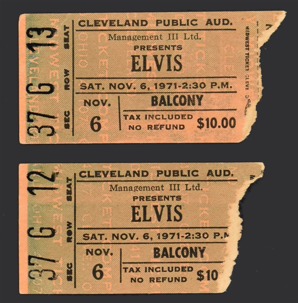 1971 Elvis Presley Ticket Stubs for his November 6, 1971, Concert at the Cleveland Public Auditorium - <em>Very Tough Early 70s Tickets</em>