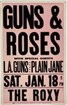 1986 Guns N Roses Concert Poster for January 18, 1986, Show at The Roxy in Los Angeles - From The Collection Raz Cue (GNRs First Manager)