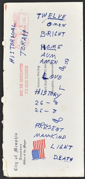 1971 Elvis Presley Handwritten Numerology Notes on Envelope - Given to Las Vegas Cocktail Waitress (Elvira "Mistress of the Dark")