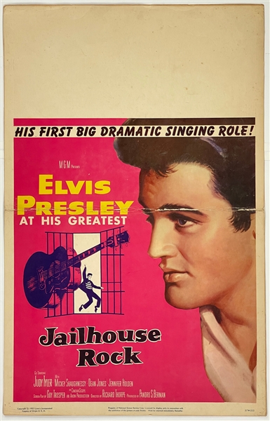 1957 <em>Jailhouse Rock</em> Window Card Movie Poster - Starring Elvis Presley – with Graceland Authenticated LOA