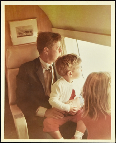 1963 Cecil Stoughton Photograph of John F. Kennedy with John and Caroline Aboard Helicopter Leaving the White House