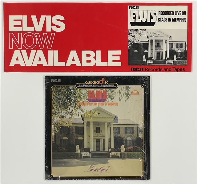 1974 Elvis Presley <em>Elvis Recorded Live on Stage in Memphis</em> LP RCA Record Store Promotional Poster and Quadra Disc LP (2 Items)