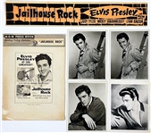 1957 <em>Jailhouse Rock</em> Silk-screened Paper Title Banner - Rare! - Starring Elvis Presley Plus Pressbook and Promo Photos (6 Pieces)