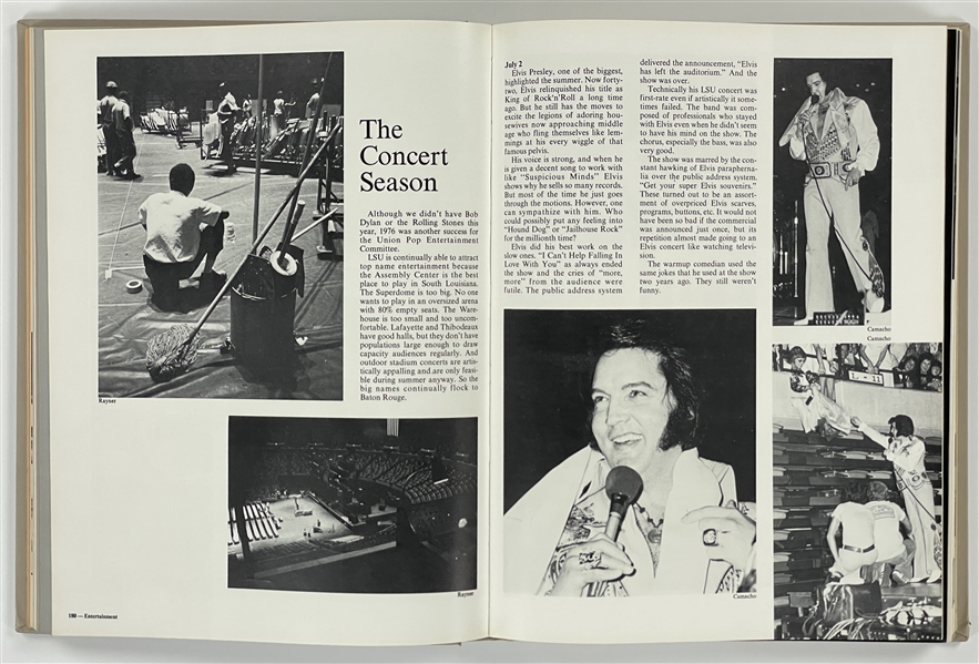 1977 <em>Gumbo</em> Louisiana State Univ. Yearbook Feat. Elvis Presley Concert 2-Page Story