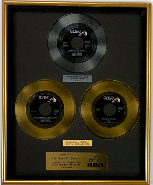1983 Eurythmics Collection Incl. RCA In-House Gold Record Award, Plus Annie Lennox Signed Pieces (BAS) and Concert Memorabilia (12 Pieces)