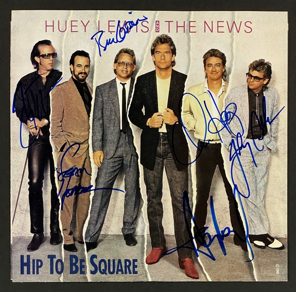 1986 Huey Lewis and The News Band-Signed 45 RPM Single "Hip to Be Square" (BAS) - Signed on the Cover by All Six Members (BAS)