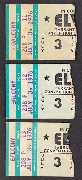 1976 Elvis Presley Consecutive Concert Ticket Trio (3) from Ft. Worth, Texas with Original Ticket Envelope