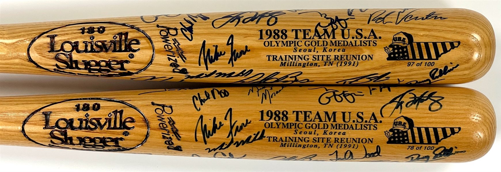 1988 USA Olympic Baseball Team Limited Edition Signed Bats (2) and Photo (BAS)