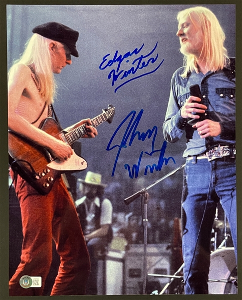 Edgar Winter and Johnny Winter Signed 11x14 Photo (BAS)