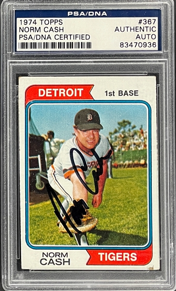Norm Cash Signed 1974 Topps #367 Card PSA/DNA Encapsulated