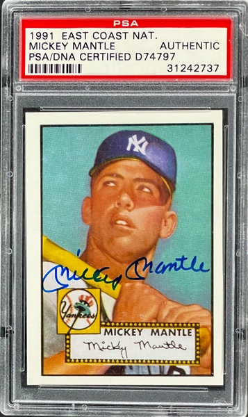 Mickey Mantle Signed "1952 Topps" Card Encapsulated by PSA/DNA from the 1991 East Coast National