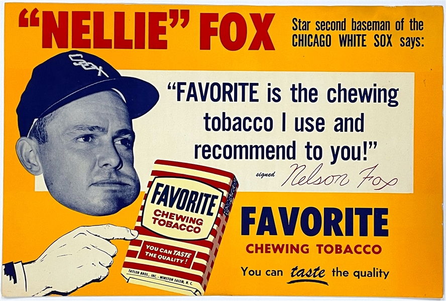 1960s Favorite Tobacco Broadside Featuring Chicago White Sox Nellie Fox