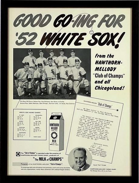 1952 Hawthorn-Mellody Dairy Broadside Featuring Chicago White Sox and NFL HOFer Red Grange