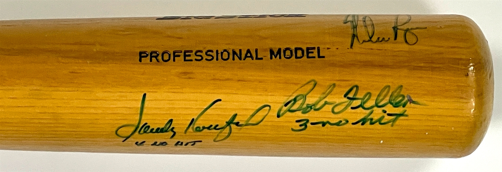 "No Hitters Pitcher" Signed Bat With Sandy Koufax, Nolan Ryan and Bob Feller (PSA/DNA)