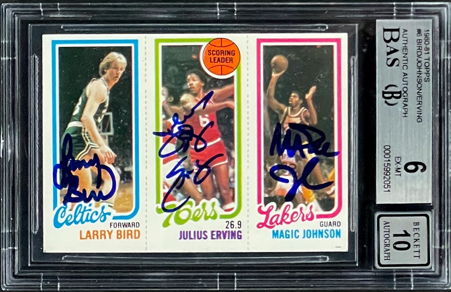 1980 Topps Scoring Leader Bird/Erving/Johnson Signed by All THREE -  Encapsulated with Signatures Graded "10" by Beckett
