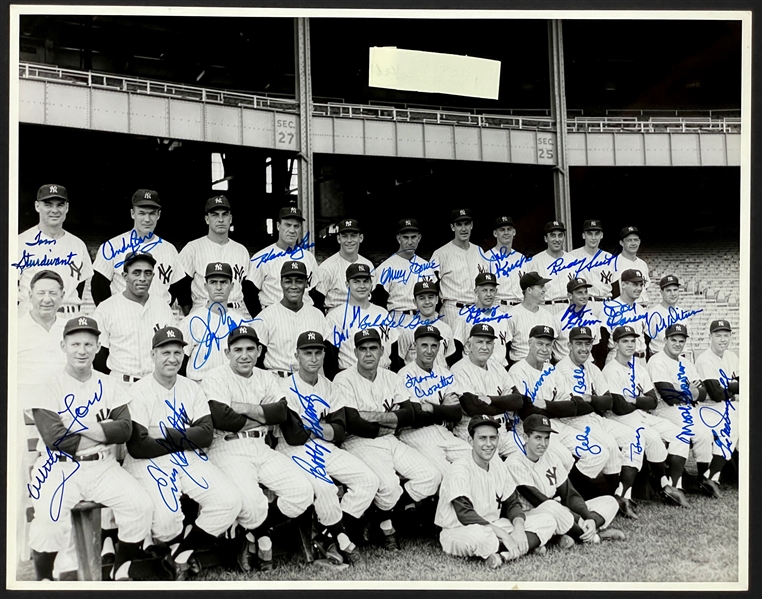 1957 New York Yankees Team Signed 11x14 Photo with 22 Signatures Inc. Whitey Ford (BAS)