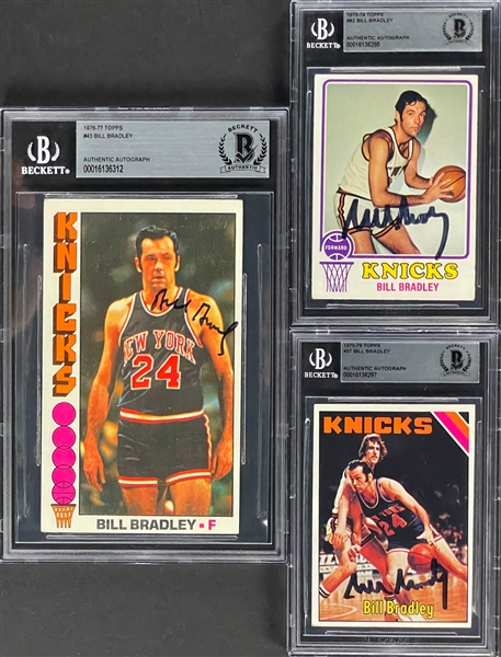 Bill Bradley Signed 1973, 1975 and 1976 Topps Basketball Cards - (Encapsulated by Beckett)