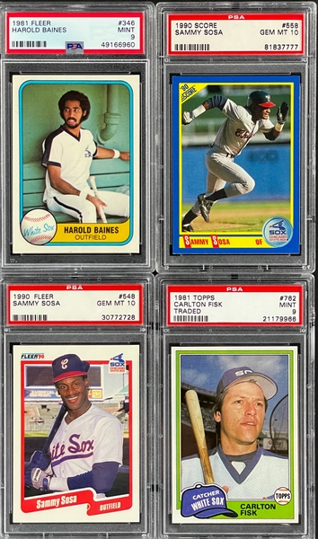 Chicago White Sox PSA-Graded 9s and 10s Collection of Four Incl. Fisk, Sosa and Baines