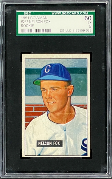 1951 Bowman #232 Nelson Fox Rookie - SGC EX 5
