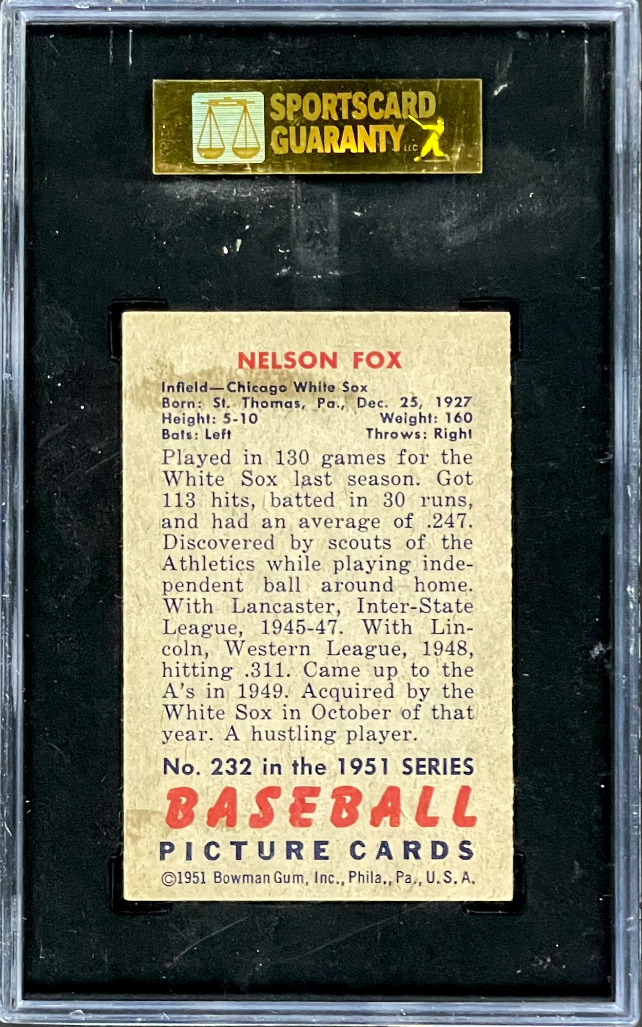 Sold at Auction: 1951 Bowman Nellie Fox Rookie